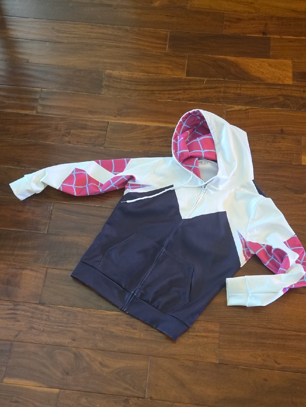 Ghost Spiderman White & Pink Hooded Zip-Up Pullover Sweatshirt